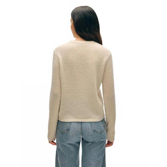 NEW WHITE + WARREN cashmere waffle mesh crew sweater in natural heather - Picture 2 of 4